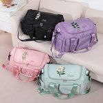 Personalized Pearl Effect Birth Flower Multi-Compartment Travel Bag with Name and Shoulder Strap Travel Essential Birthday Gift for Women Girls
