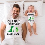Personalized Green Dinosaur Father and Baby Cute Set Matching Set Shirt Father New Dad Gift Our First Father's Day