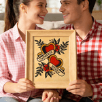 Personalized American Traditional Hearts Tattoo Flash Art Print with Name Birthday Anniversary Gift for Couples