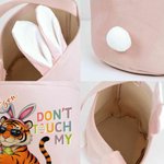 Personalised Cartoon Animal Don't Touch My Easter Eggs Bucket Basket with Name Bunny Ears and Tail Easter Egg Hunting Easter Party Gift for Kids