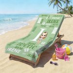 Asciugamano da spiaggia sovradimensionato personalizzato con nome, iniziale di un personaggio dei cartoni animati per bambini, regalo di compleanno per la festa in spiaggia.