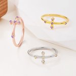 Personalised Dainty Cross Birthstone Sterling Silver Ring Christmas Birthday Baptism Gift for Christians Mothers