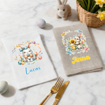 Personalized Wreath Easter Egg Cute Bunny Linen Napkin with Name Festive Table Decor Easter Gift for Family Friends