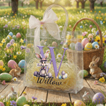 Personalized Cute Easter Bunny Clear Gift Bag with Name and Initial Easter Party Favors Gift for Kids