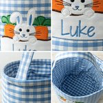 Personalizada lindo conejo de Pascua Zanahoria Plaid cesta con el nombre bordado Huevos de caza Fiesta Favor Pascua Regalo para Niños Niñas