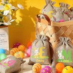 Personalised Cute Easter Egg Rabbit Initial Drawstring Sweets Gift Bag with Name Easter Holiday Party Favors Gift for Boys Girls