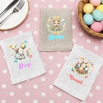 Personalized Wreath Easter Egg Cute Bunny Linen Napkin with Name Festive Table Decor Easter Gift for Family Friends