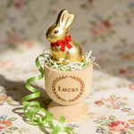 Personalised Bunny Design Wooden Easter Egg Musical Shaker Egg Cup with Engraving Name Text and Year Easter Egg Hunt Party Gift for Kids