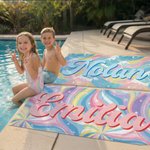 Personalized Fantasy Rainbow Color-Blocking Name Quick Dry Microfiber Beach Towel and Drawstring Bag Set Vacation Birthday Gift for Family Friends