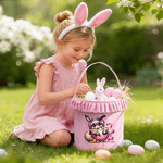 Personalized Funny Easter Bunny Eggs Plaid Easter Basket with Name and Ruffles Eggs Hunting Party Easter Gift for Kids