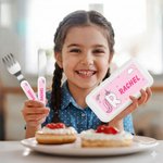 Personalised Fantasy Unicorn Fork Spoon Knife 3 Pcs Cutlery Set with Name and Case Back to School Birthday Gift for Boys Girls