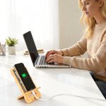 Photo personnalisée Support portable détachable en bambou pour téléphone et Ipad avec nom, texte et date Organisateur de bureau Utilisation quotidienne Cadeau d'anniversaire pour la famille