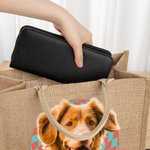 Personalised Oil Painting Style Pet Photo Checkered Jute Tote Bag with Name Daily Use Birthday Gift for Women Pet Owners