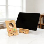 Photo personnalisée Support portable détachable en bambou pour téléphone et Ipad avec nom, texte et date Organisateur de bureau Utilisation quotidienne Cadeau d'anniversaire pour la famille