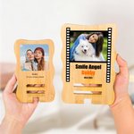 Photo personnalisée Support portable détachable en bambou pour téléphone et Ipad avec nom, texte et date Organisateur de bureau Utilisation quotidienne Cadeau d'anniversaire pour la famille
