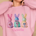 Personalized Diamond Rabbit Pattern T-shirt  Sweatshirt Hoodie with Name Everyday Outfit Easter Birthday Gift for Mother Women