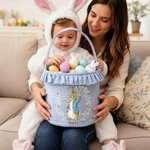 Personalised Cute Peter Rabbit Duck Sheep Plaid Bucket Basket with Name and Ruffles Easter Egg Hunting Easter Party Favors Gift for Kids