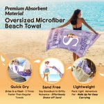Personalized Cartoon Character Word Cloud Quick Dry Oversized Beach Towel with Initial and Name Beach Party Birthday Gift for Family