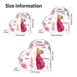 Personalized Floral Cartoon Charcter Mom and Kid Back View Heart-Shape Acrylic Plaque with Names Desk Decor Mother's Day Birthday Gift for Mom