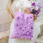 Personalised Hand Painted Flower Tote Bag with Name Daily Use Travel Essential Birthday Gift for Woman Girl