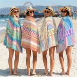 Personalized Fantasy Rainbow Color-Blocking Name Quick Dry Microfiber Beach Towel and Drawstring Bag Set Vacation Birthday Gift for Family Friends