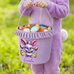 Personalized Funny Easter Bunny Eggs Plaid Easter Basket with Name and Ruffles Eggs Hunting Party Easter Gift for Kids