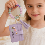 Personnalisé Personnalisé Personnage Cartoon Fleur de Naissance Bracelet Porte Clé Porte Carte avec Bracelet en Perles et Nom Cadeau d'Anniversaire pour les Enfants