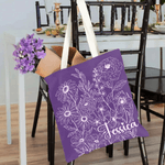 Personalised Hand Painted Flower Tote Bag with Name Daily Use Travel Essential Birthday Gift for Woman Girl