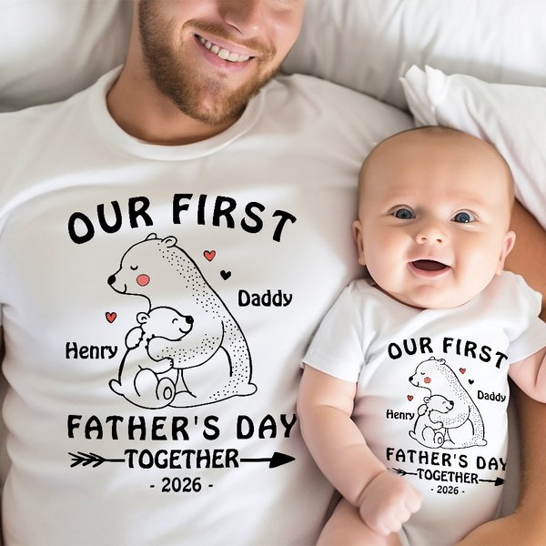T-Shirt ou Onesie Bébé Personnalisé avec Noms Motif Ours Papa Bébé Vêtements Assortis 100% Coton Cadeau pour Nouveau Papa Bébé