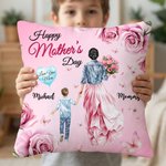 Personalized Rose Cartoon Mom Kid Soft Throw Pillow Cover with Name Home Decor Mother's Day Gift for Mother Grandma