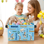 Personalized Cute Balloon Peter Rabbit Word Cloud Reusable Easter Storage Basket with Name and Handle Daily Use Easter Gift for Boys Girls