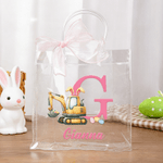 Personalized Cute Bunny Ears Excavator Initial Clear Gift Bag with Name Easter Holiday Party Favors Gift for Boys Girls