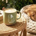 Personalised Line Girl and Her Dog 12 oz Ceramic Coffee Mug with Handle and Engraved Names Home Office Drinkware Pet Memorial Gift for Pet Lover