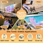 Personalized Fantasy Rainbow Color-Blocking Name Quick Dry Microfiber Beach Towel and Drawstring Bag Set Vacation Birthday Gift for Family Friends