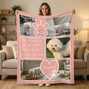 Personalisierte Herz Pfote drucken Haustier Foto warme Decke mit Namen und Jahr Memorial Trauerfall Geschenk für Hundebesitzer