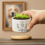 Personalised Angel Halo Pet Line Design Ceramic Succulent Planter Pot with Name and Bamboo Tray Loss of Pet Memorial Gift for Pet Owner