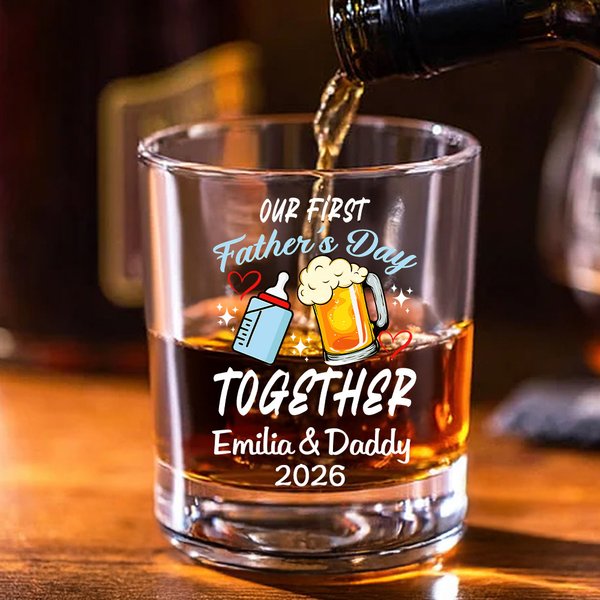 Personalised Cute Milk Bottle and Beer Mug Design 10 oz Whiskey Glass with Name and Year Home Decor Our First Father's Day Gift for Dad Wine Lovers