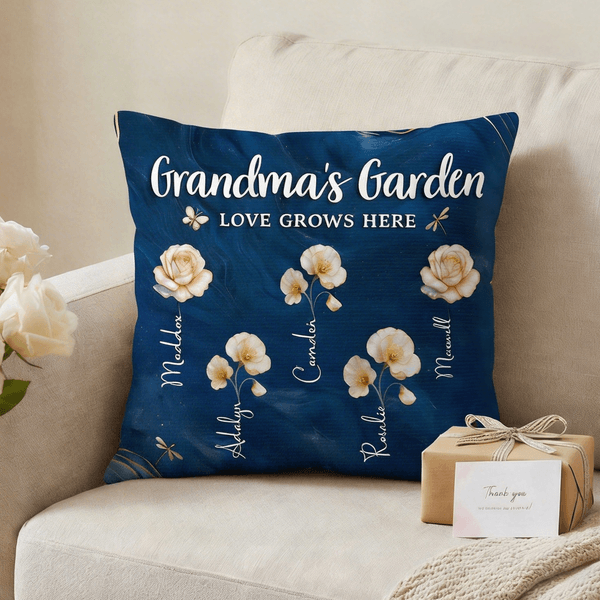 Personalized Birth Flower Soft Throw Pillow Cover with Name Home Decor Mother's Day Birthday Gift for Mom Grandma