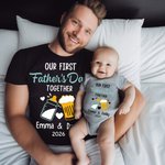 Personalised Coloured Milk Bottles and Beer 100% Cotton Dad and Baby Matching Shirt Father’s Day Gift for Baby and Men