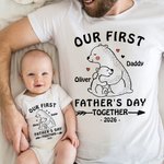 T-Shirt ou Onesie Bébé Personnalisé avec Noms Motif Ours Papa Bébé Vêtements Assortis 100% Coton Cadeau pour Nouveau Papa Bébé