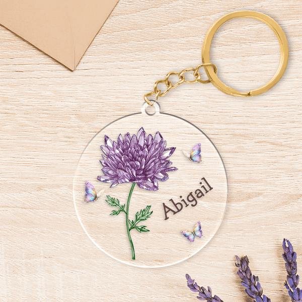 Personalizzato imitazione di cristallo stile nascita fiore portachiavi in acrilico con nome Festa della mamma regalo di compleanno anniversario per le donne