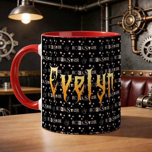 Personalised Punk Metal Rock Design 11 oz 15 oz Ceramic Mug with Name Daily Use Birthday Gift for Punk Rock Lovers