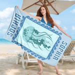 Personalized Ocean Creature Quick Dry Oversized Microfiber Beach Towel with Name Travel Essentials Beach Party Birthday Gift for Friends