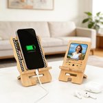 Photo personnalisée Support portable détachable en bambou pour téléphone et Ipad avec nom, texte et date Organisateur de bureau Utilisation quotidienne Cadeau d'anniversaire pour la famille
