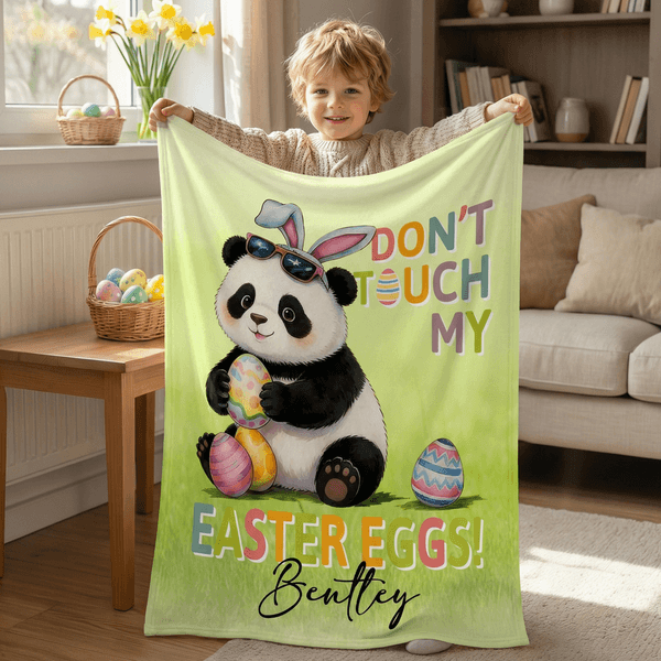 Personalised Don't Touch My Easter Eggs Animal Soft Throw Blanket with Name Easter Egg Hunting Easter Party Favors Gift for Kids