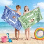 Personalized Cartoon Character Word Cloud Quick Dry Oversized Beach Towel with Initial and Name Beach Party Birthday Gift for Family