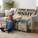 Couverture douce personnalisée avec nom et numéro de joueur de hockey Anniversaire Utilisation quotidienne Cadeau de jour de match pour les fans de hockey Athlètes