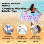 Personalized Fantasy Rainbow Color-Blocking Name Quick Dry Microfiber Beach Towel and Drawstring Bag Set Vacation Birthday Gift for Family Friends