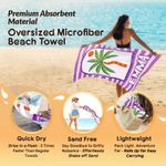 Personalized Palm Tree Striped Quick Dry Oversized Microfiber Beach Towel with Name Summer Holiday Travel Use Birthday Gift for Family Friends