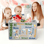 Personalized Cute Balloon Peter Rabbit Word Cloud Reusable Easter Storage Basket with Name and Handle Daily Use Easter Gift for Boys Girls